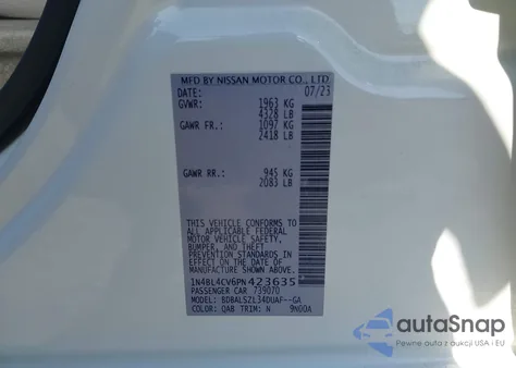 2023 Nissan Altima Sr Fwd из США, поврежденный, VIN 1N4BL4CV6PN423635